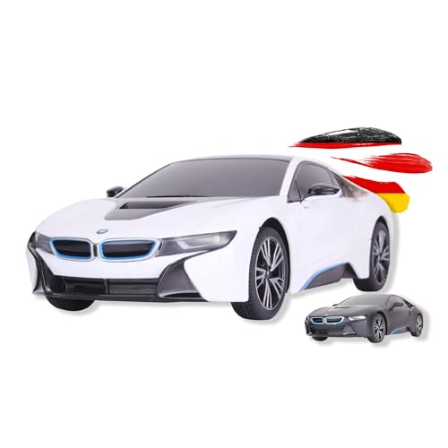 RC ferngesteuertes Auto im offiziell lizenziertem Design, Kompatibel BMW i8 Vision Limited Edition, Modell-Maßstab 1:18, Lizenz-Fahrzeug, Spielzeug mit LED für Kinder in Jungen Jahren und Erwachsene von njoyn