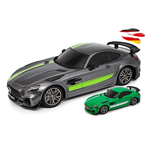 RC ferngesteuertes Auto im offiziell lizenzierten Design, Kompatibel Mercedes-Benz AMG GT Pro Edition, Modell-Maßstab 1:24, Sportwagen mit LED-Scheinwerfer im Xenon Stil für Kinder und Erwachsene von njoyn