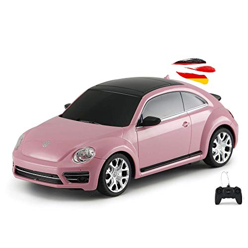 RC ferngesteuertes Auto im offiziell lizenzierten Design, Kompatibel mit VW Volkswagen Beetle Pink, Modell-Maßstab 1:24, Hochwertiges Lizenz-Fahrzeug, Spielzeug für Mädchen, Kinder und Erwachsene von njoyn