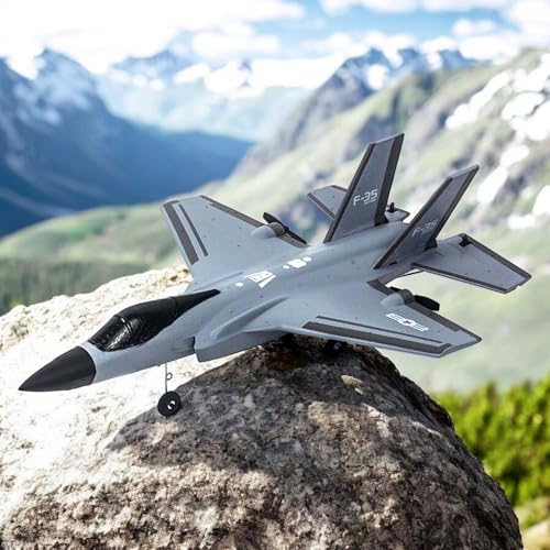 RC ferngesteuerter 3-Kanal F-35 Kampf-Jet mit Fernsteuerung, Akku und Achsen-Gyro Stabilisator im F-35 Jäger Design für Kinder, Erwachsene, Anfänger und Profis, 3-CH RTF Modellbau Flieger, Spielzeug von njoyn