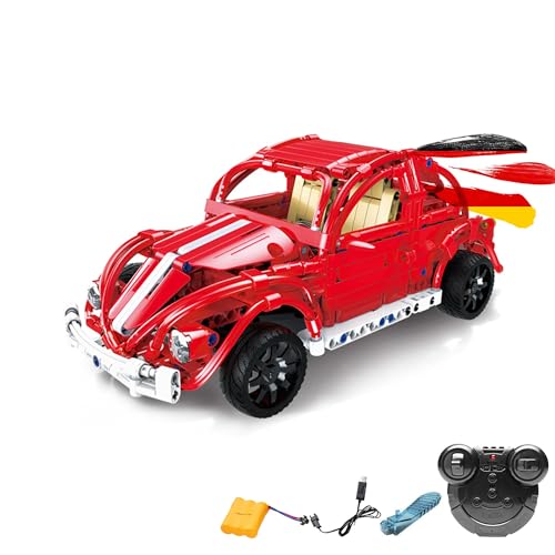 RC ferngesteuertes Käfer-Auto aus CaDA Baustein-Set, Kompatibel mit VW Volkswagen, Oldtimer-Fahrzeug, DIY Modellbausatz aus Klemmbausteinen, Technik-Bausatz, Vintage Klassiker f. Kinder und Erwachsene von njoyn