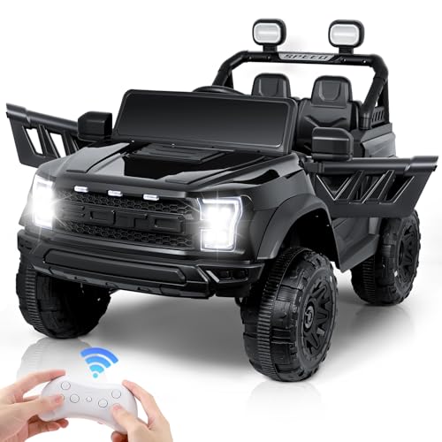 nmoiww Doppelsitzer Kinder Elektroauto 12V Kinderauto mit 2,4G Fernbedienung, Maximale Belastung 70kg, mit LED-Licht, Musik, Bluetooth-Funktion (Schwarz-Doppelsitz) von nmoiww