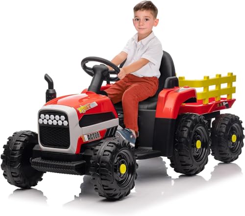 nmoiww Elektrisches Quad Bike für Kinder, ATV für Kinder, mit Bluetooth, Licht, Musik, Lautsprecher, 12V Batterie für 10 Stunden, Max Gewicht 25kg, für Innen- und Außenbereich (rot Traktor) von nmoiww