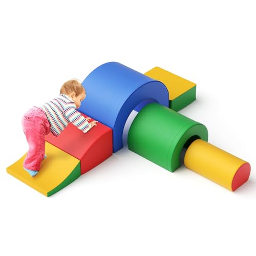 nmoiww Schaumstoff Bausteine5-teilig, mit Rutsche, Bögen in Mehreren Größen für Indoor-Klettern, Große Bausteine ​​für Babys und Kleinkinder (5-Color) von nmoiww