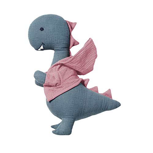 nordic coast company Kuscheltier | Musselin Stofftier Dino Hannah | Pink Jade Grün | 100% Baumwolle | Geschenk zur Geburt | Kinder Baby Schmusetier von nordic coast company