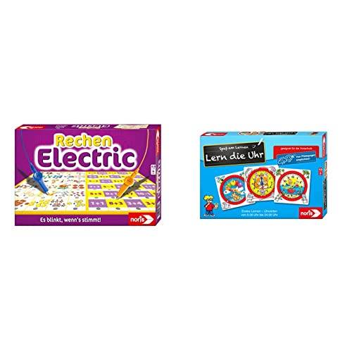 Noris 606013721 Rechen Electric, Der Lernspiel-Klassiker, was passt zusammen, Es blinkt, wenn's stimmt, ab 6 Jahren & 606076152 606076152-Lern die Uhr, Kinderspiel von Noris