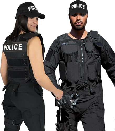 Unisex Erwachsenen Kostüm für Damen und Herren - Faschingskostüme Karvelkostüm SWAT FBI Police Security Kostüm - Einsatzweste - Holster - Cap - Patch - Handschellen Farbe POLIZEI Größe 3XL-4XL von normani