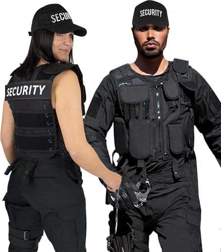 Unisex Erwachsenen Kostüm für Damen und Herren - Faschingskostüme Karvelkostüm SWAT FBI Police Security Kostüm - Einsatzweste - Holster - Cap - Patch - Handschellen Farbe SECURITY Größe 3XL-4XL von normani