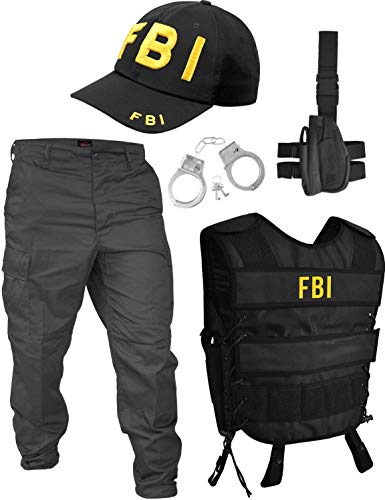 normani SWAT/Security/Police Kostüm bestehend aus Weste, Hose, Pistolenholster, Handschellen und Basecap Farbe Schwarz/FBI Größe L von normani