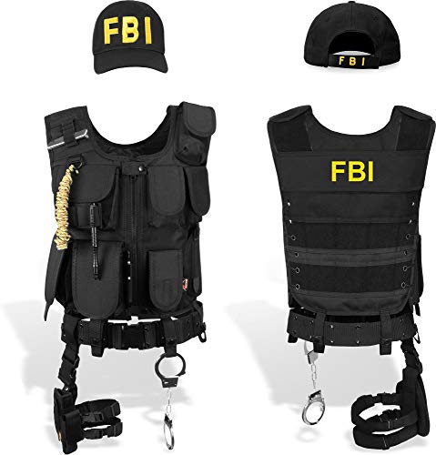 normani SWAT/Security/Police Set mit Weste im Einsatzstyle, Cap, Handschellen und Holster Farbe FBI Größe S/Links von normani