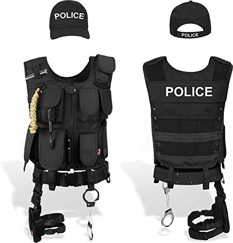 normani SWAT/Security/Police Set mit Weste im Einsatzstyle, Cap, Handschellen und Holster Farbe Police Größe 3XL/Rechts von normani