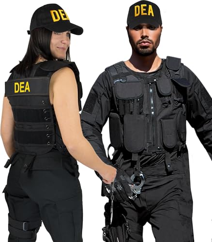 normani Unisex Erwachsenen Kostüm für Damen und Herren - Faschingskostüme Karvelkostüm SWAT FBI Police Security Kostüm - Einsatzweste - Holster - Cap - Patch - Handschellen Farbe DEA Größe 3XL-4XL von normani