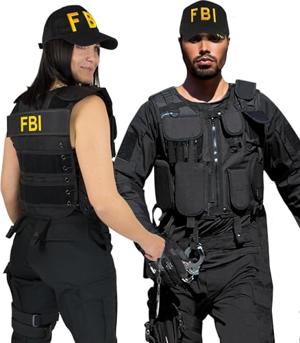 normani Unisex Erwachsenen Kostüm für Damen und Herren - Faschingskostüme Karvelkostüm SWAT FBI Police Security Kostüm - Einsatzweste - Holster - Cap - Patch - Handschellen Farbe FBI Größe 3XL-4XL von normani