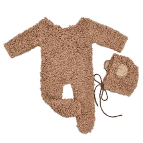 nuanzhiyuan Foto-Requisiten für Neugeborene, Berber-Fleece-Kostüm, Bären-Ohr-Hut, Baby-Strampler, Fotoshooting-Kleidung, Fotostudio-Requisiten, 2 Stück von nuanzhiyuan