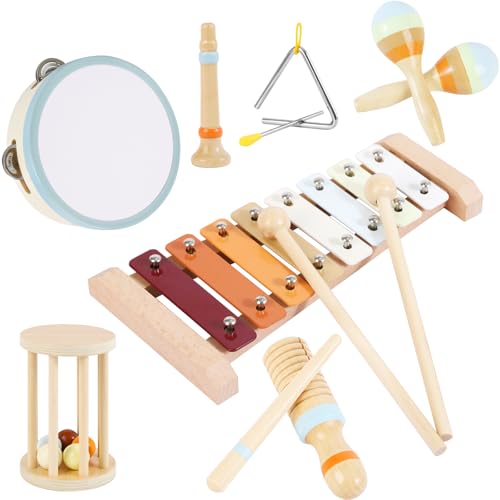 nuunukids Musikinstrumente für Kinder Kinderspielzeug ab 3 Jahre Holzspielzeug 8 Stück Baby Musikspielzeug Xylophone für Kinder Montessori Spielzeug ab 3 Jahre von nunukids