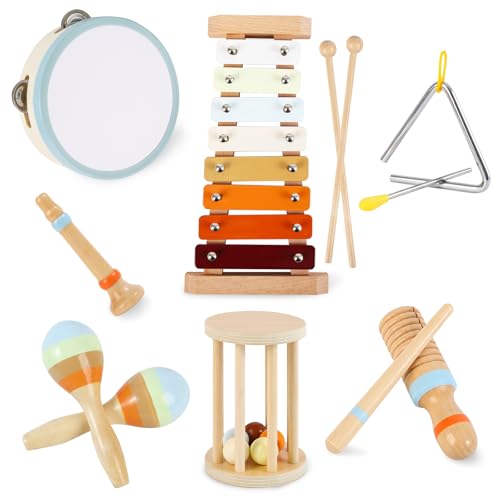 nunukids Holz Musikinstrumente für Kleinkinder Montessori Musikinstrumente Set Holz Musikspielzeug 8pcs von nunukids