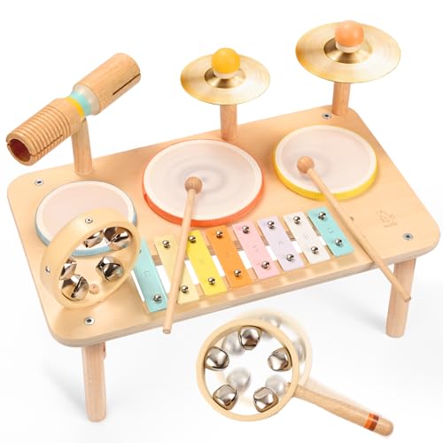 OATHX 9 in 1 Schlagzeug Kinder Trommel Holz – Musikinstrumente für Kinder ab 1 Jahr, Montessori Baby Spielzeug Geschenk für 1 2 3 4 5 6 Jahre Junge Mädchen OATHX 9 in 1 Schlagzeug Kinder Trommel Holz – Musikinstrumente für Kinder ab 1 Jahr, Montessori Baby Spielzeug Geschenk für 1 2 3 4 5 6 Jahre Junge Mädchen von oathx