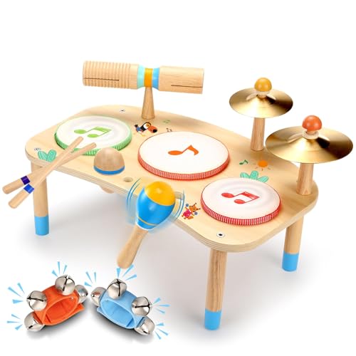 OATHX Spielzeug für Kinder aus Holz Musikspielzeug Trommel 11 in 1 Musik Kinderspielzeug Musikinstrumente für Kinder ab 2 Jahr Montessori Baby Toys 3 4 5 Geschenke für Mädchen Jungen Schlagzeug von oathx