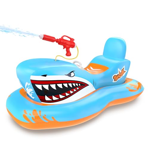 oathx Aufblasbare Schwimmtier Hai Schwimmsitze Wasserpistole Kinder 3-12, Luftmatratze Pool Spielzeug Kinder Junge Mädchen Wasserspielzeug Pool aufblasbar Outdoor Sommerferien Reisen Wasserschlacht von oathx