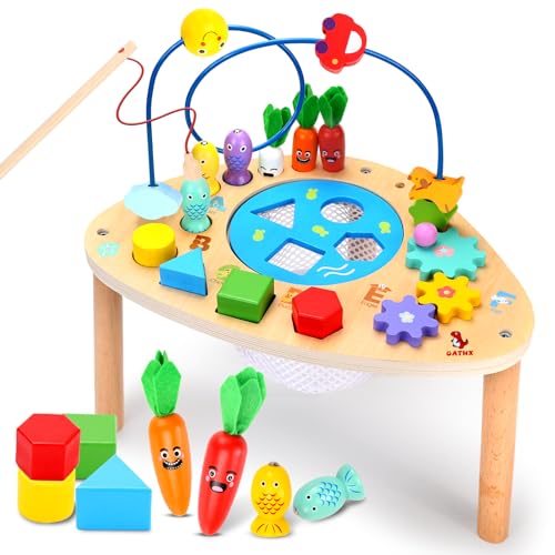 oathx 6-in-1-Aktivitätstisch ab 1+ Jahr, Babyspieltisch Kinder-Motoriktisch Montessori-Holzspielzeug ab 12+ Monate, Kleinkindgeschenke für Jungen und Mädchen zum 1. Geburtstag Weihnachten von oathx