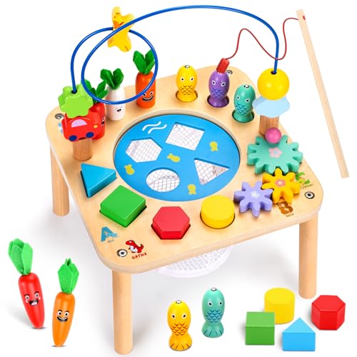 oathx 6-in-1 Baby-Spieltisch ab 1 Jahr, Montessori-Aktivitätstisch, Motorikwürfel Holzspielzeug Geschenke zum 1. Geburtstag für Jungen Mädchen, Kleinkinder, Lernspielzeug für die frühe Entwicklung von oathx