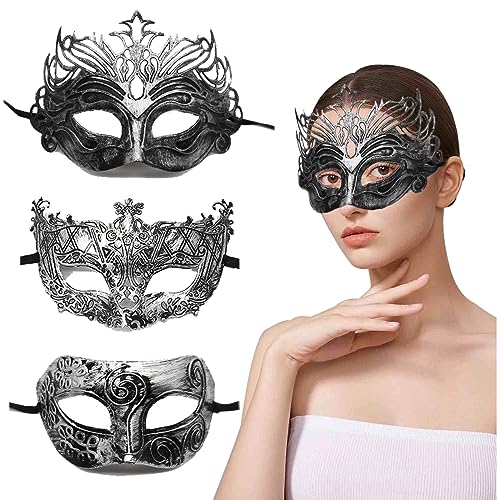 oeeo 3 Stück Maskerade Maske，Antike Masken Metall Augenmaske ，für Halloween Karneval Party Kostümball,Silber von oeeo