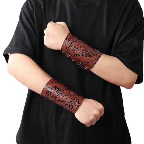 Armstulpen Armband Mittelalterliche Armmanschette Armmanschette Rüstung Schnalle Punk Gothic Leder Kostüm Bracer (Schwarz) von oenyaeu