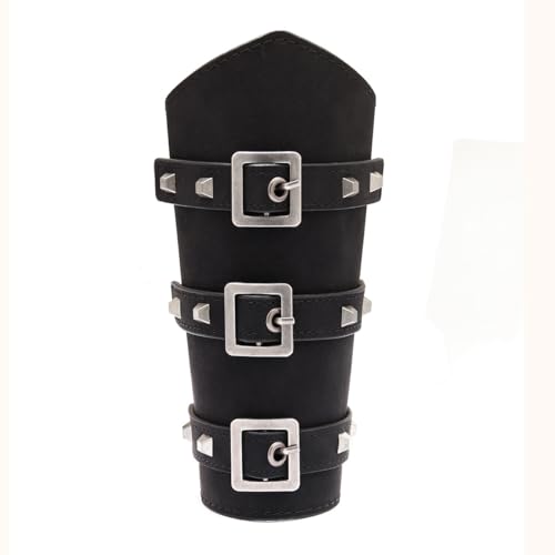 Leder-Armschienen für Herren, mittelalterliche Armschienen, Schnallen, Leder-Armschutz, Manschette, Lederhandschuh, Armband (schwarz) von oenyaeu