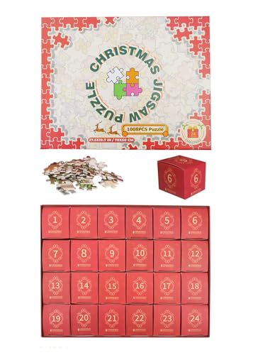 Jigsaw Puzzle Adventskalender 2024 Kinder - 1008 Teile Puzzle 24 Tage Niedlicher Adventskalender Puzzle für Erwachsene und Kinder Countdown bis Weihnachten Puzzles Geschenk (27,56 x 19,68 Zoll) von oenzys