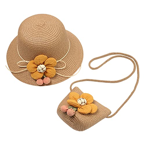 ofeirhz Sonnenhut für Kinder, Mädchen, Blume, Strand, Sonnenhut, Tasche, Kinder, Sommerhut und Handschuhe, Set für Mädchen (Khaki, Einheitsgröße) von ofeirhz