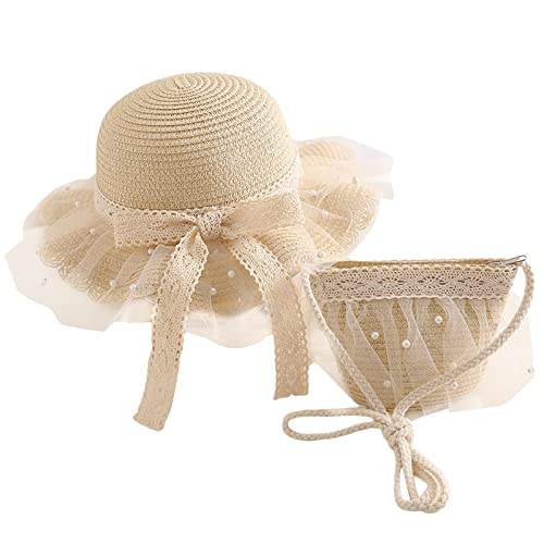 ofeirhz Sonnenhut für Kinder, Mädchen, Blume, Strand, Sonnenhut, Tasche, Sommerhüte für Kleinkinder (Beige, Einheitsgröße) von ofeirhz