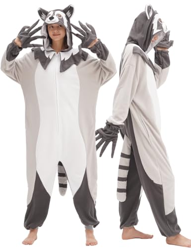 ofodoing Einteiliger Schlafanzug für Erwachsene, Tier, Cosplay, Tier, Hauskleidung, Nachtwäsche, Overall, Kostüm für Damen und Herren, Nqh-Waschbär Onesie, M von ofodoing