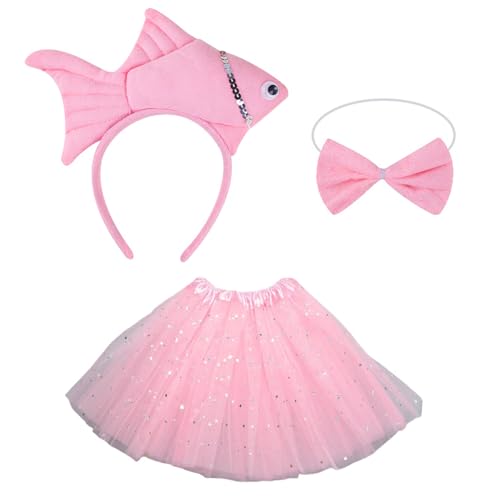 ohodhmnu 1/3pcs Fischkostüm Für Kinder Mädchen Fisch Stirnband Bowtie Tutus Rock Halloween Sea Animal Cosplay Accessoires von ohodhmnu