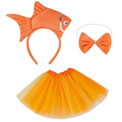 ohodhmnu 1/3pcs Fischkostüm Für Kinder Mädchen Fisch Stirnband Bowtie Tutus Rock Halloween Sea Animal Cosplay Accessoires von ohodhmnu