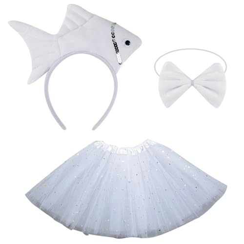 ohodhmnu 1/3pcs Fischkostüm Für Kinder Mädchen Fisch Stirnband Bowtie Tutus Rock Halloween Sea Animal Cosplay Accessoires von ohodhmnu