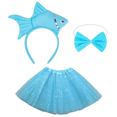 ohodhmnu 1/3pcs Fischkostüm Für Kinder Mädchen Fisch Stirnband Bowtie Tutus Rock Halloween Sea Animal Cosplay Accessoires von ohodhmnu