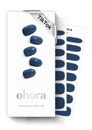 ohora Halbgehärtete Gel-Nagelstreifen (N Cream Indigo) – Funktioniert mit allen Nagellampen, Salonqualität, langlebig – Inklusive 2 Vorbereitungspads, Nagelfeile und Holzstab – Blau von ohora