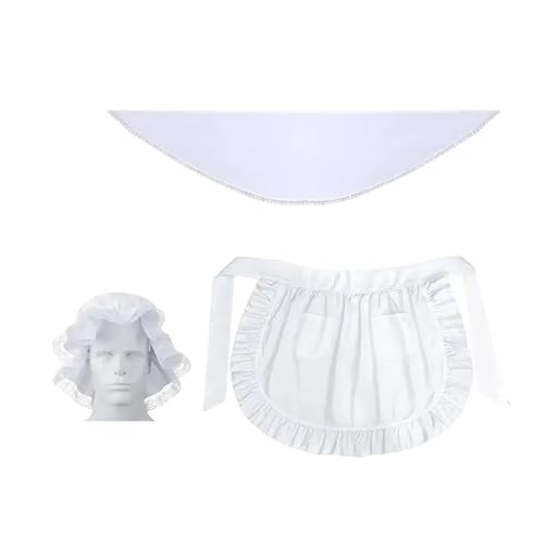 omiinitio 3 PCs Halloween Colonial Kostüm Set White Bonnet Schal Taille Schürze Pilgerkostümzubehör Für Maid Cosplay von omiinitio