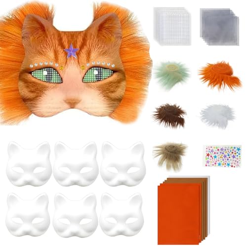 omiinitio Animal Kits Unbemalte Katzen Maske Halloween Cosplay Maske Maskerade Maske Handbemalte Katzen Maske Mit Plüschstoff von omiinitio