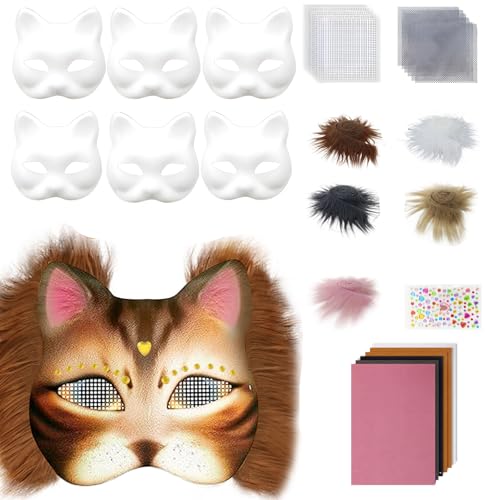 omiinitio Animal Kits Unbemalte Katzen Maske Halloween Cosplay Maske Maskerade Maske Handbemalte Katzen Maske Mit Plüschstoff von omiinitio