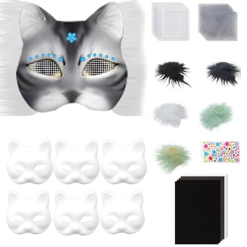 omiinitio Animal Kits Unbemalte Katzen Maske Halloween Cosplay Maske Maskerade Maske Handbemalte Katzen Maske Mit Plüschstoff von omiinitio