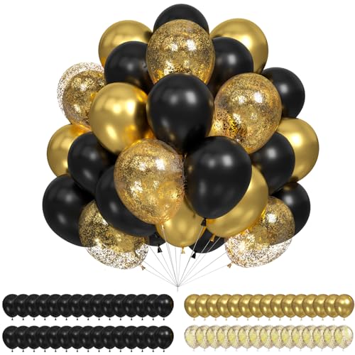 Luftballons Schwarz Gold Geburtstag Set, 60Pcs Party Ballons Mit Schwarz Metallic Gold Helium Ballons Gold Konfetti Luftballons Für Geburtstagsdeko Schwarz Und Gold Hochzeitsdeko Karneval Party Deko von onehous