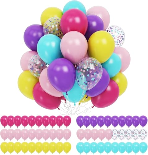 Rosa Blau Lila Luftballon, 60 Stück 12 Zoll Blau Rose Rot Lila Gelb Ballons Pastell Konfetti Luftballon mit Band,für Mädchen Geburtstags Baby Shower Hochzeit Party Dekorationen von onehous