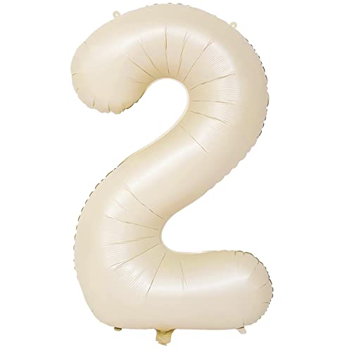 onehous 40" Cremeweiß Folienballon Zahl 2, Groß Zahlen Luftballon 2 Junge, Luftballon 2. Geburtstag Mädchen, Helium Ballons 2 Beige für Mann Frau Geburtstagsdeko/Jubiläums Deko/Boho Hochzeit von onehous