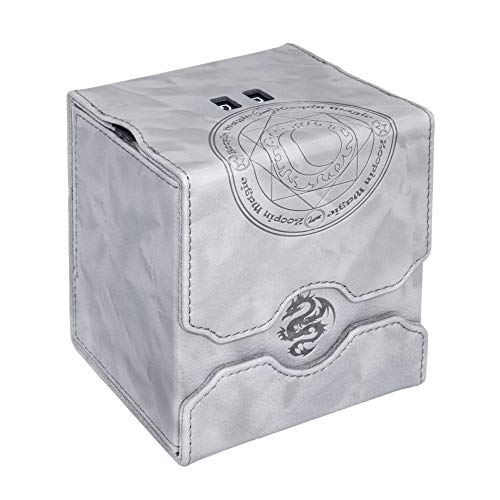 Zoopin Lederdeck-Box mit integriertem drehbarem Lebenszähler, Hellgrau für MTG, Yugioh, Pokeman, Munchkins CCG-Decks und auch kleine Spielsteine oder Würfel,für 100 Karten oder 150 Naked Cards von oopin