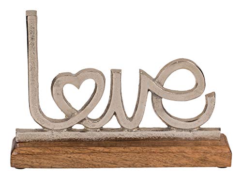 Out of the Blue 260172 - Metall Schriftzug Love silber, ca. 25 x 17 cm, Standfuß aus Holz von ootb