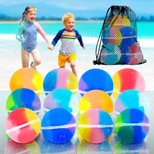 12 Stück Wasserbomben Wiederverwendbar, Colour Wasserballons Set Splash Bälle, Geeignet für Kinder Erwachsene Sommer Outdoor Wasser Spiel Hof Schwimmbad Strand Party von oyeftp