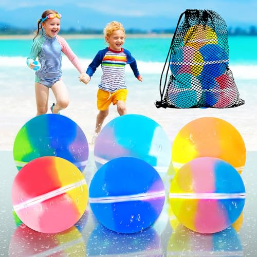 6 Stück Wasserbomben Wiederverwendbar, Colour Wasserballons Set Splash Bälle, Geeignet für Kinder Erwachsene Sommer Outdoor Wasser Spiel Hof Schwimmbad Strand Party von oyeftp