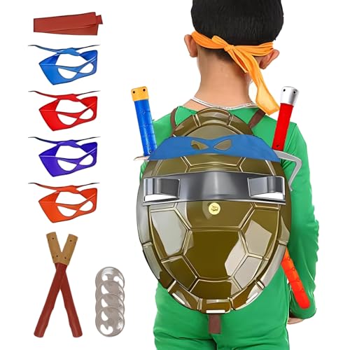 kostüme für kinder, 20Pcs Ninja Turtles Kostüm Set, Rollenspiel Cartoon Halloween Kostüm Party, Schildkröte Shell Kostüm mit Spielzeug, Rucksack und Augenmaske, Halloween Kinderkostüme für Alter 4 5 6 von oyeftp