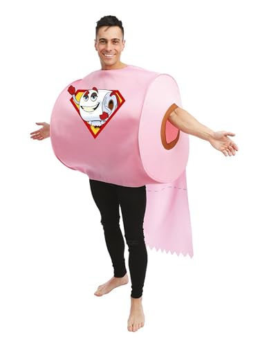 P' CLOWN - 23393 – Erwachsenenkostüm "Super PQ" – Kostüm Toilettenpapierrolle Uni – Tunika – für EVG, EVJF, Karneval, Halloween, Kostümparty – Polyester – Einheitsgröße – Rosa von p'tit clown